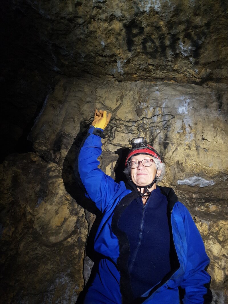 Polly caving underground